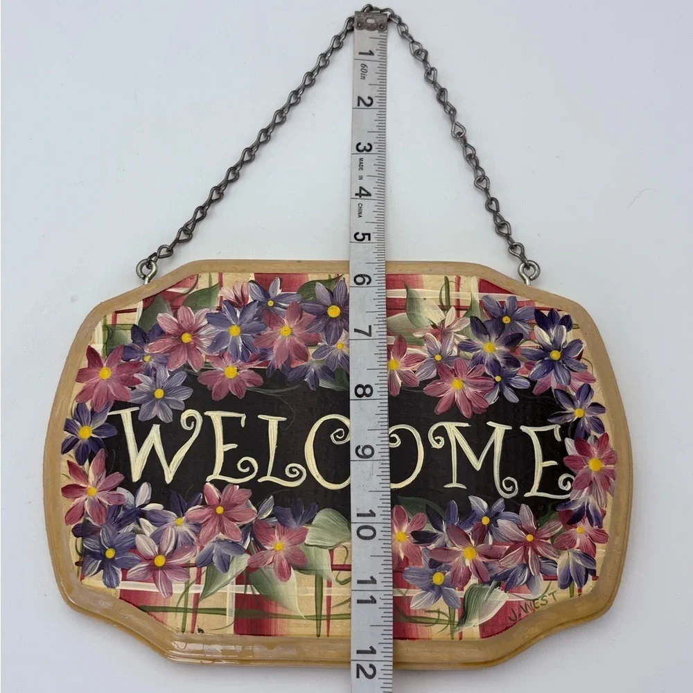 Hand-painted, Signed Floral Welcome Sign